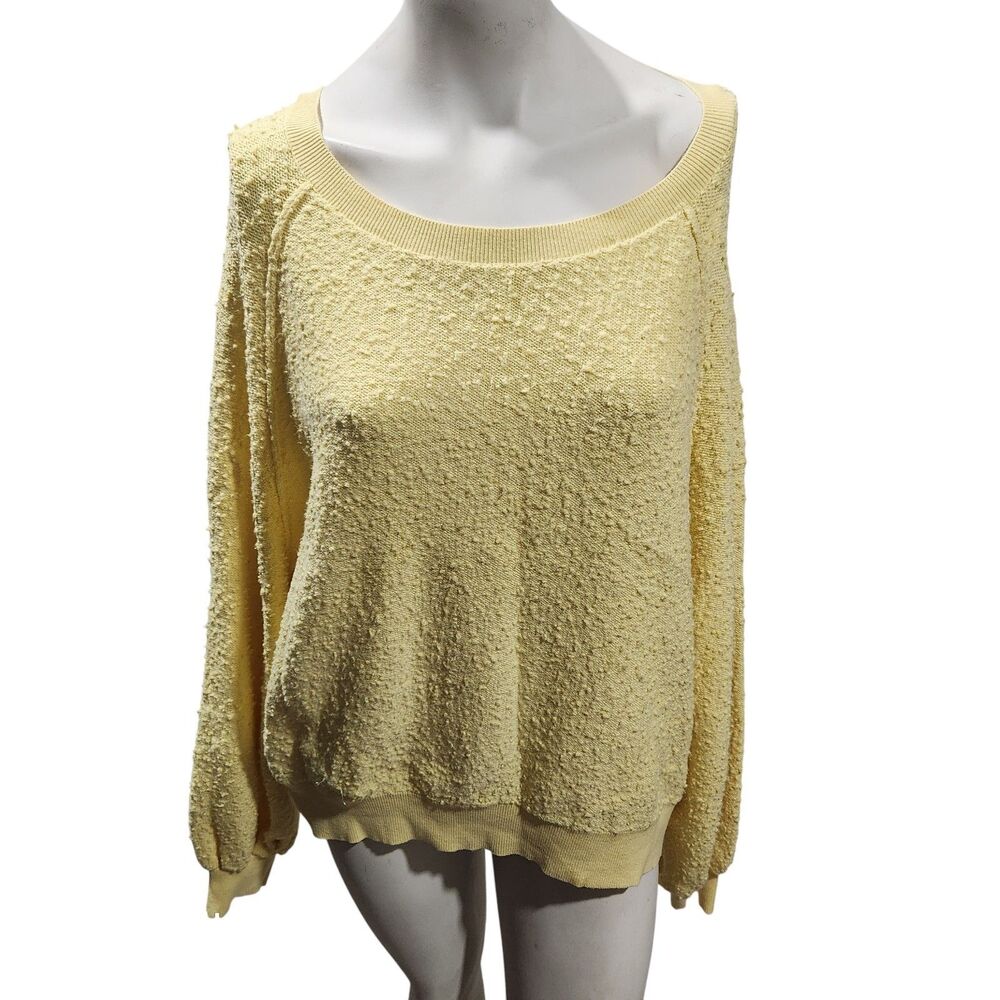 Free People Soft Yellow Textured Knit Sweater Slouchy Boho Cozy Pullover